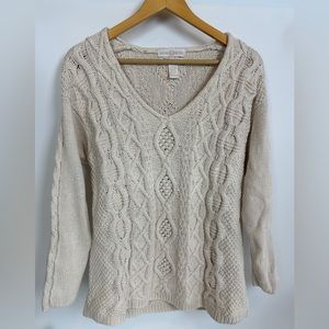 Vintage Cape Isle Knitters Handmade‎ Chunky Cable Knit Sweater Cream Ivory